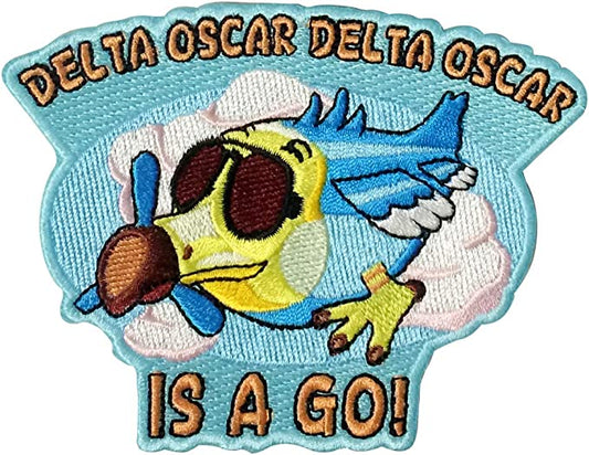 "Delta Oscar Delta Oscar is a Go!" Animal Plane Video Game Parody Embroidered Patch