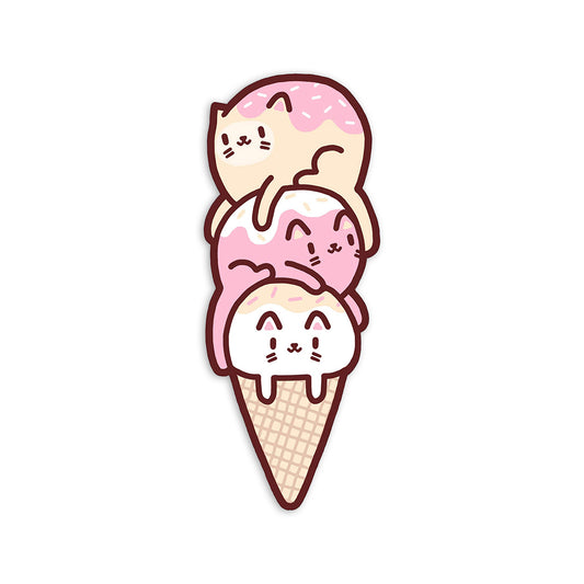 Cute Cat Ice Cream Cone 4 Inch Die Cut Vinyl Sticker